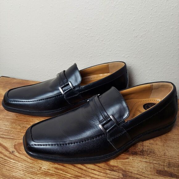 Men's Black Dress Shoes 8 M Croft & Barrow Slip On Oxfords Leather Square Toe - Picture 2 of 10